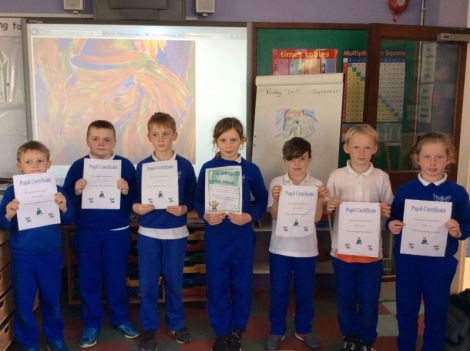 Lauren and P5 pupils